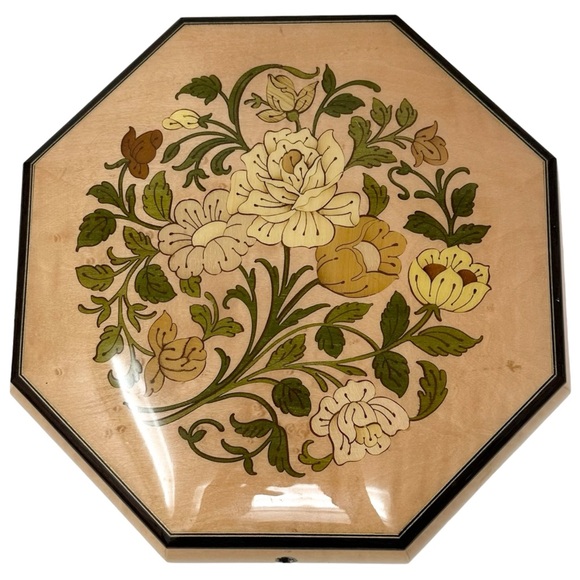 Vintage Made in Italy Sorrento Inlaid Floral Music Wooden Jewelry BoxMozart